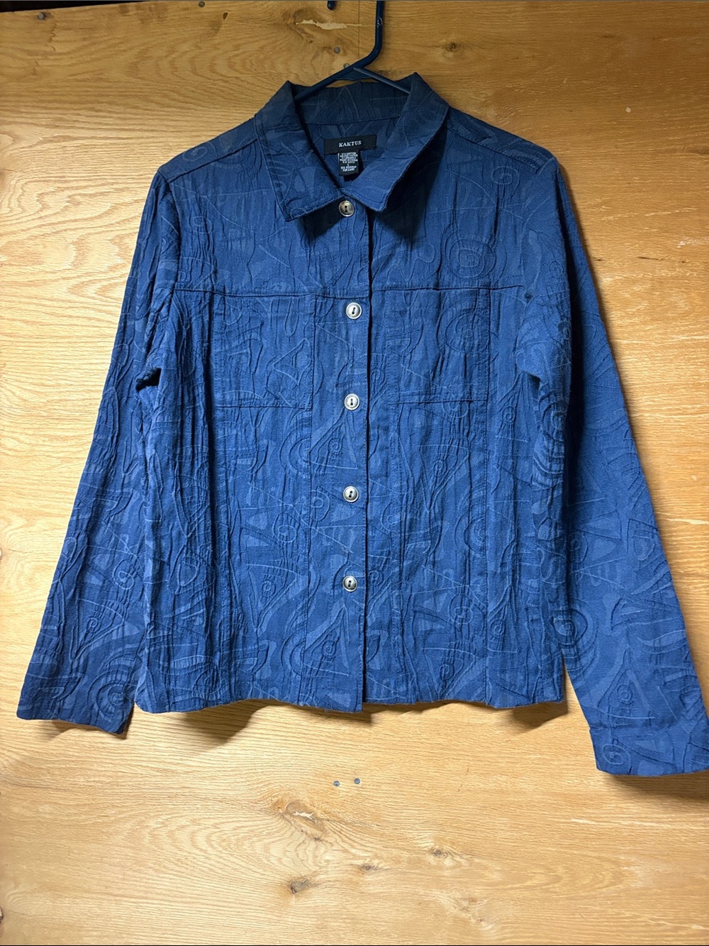 Kaktus Deep Blue Textured Button-Front Jacket